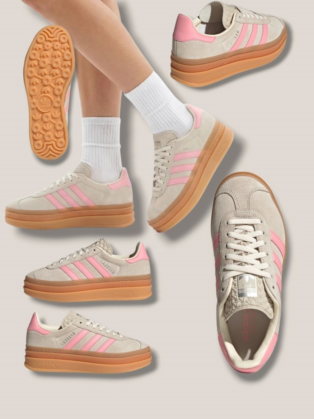 NEW🌸 ADIDAS GAZELLE Bold Junior Beige Semi Pink Spark Leather Platform Sneakers